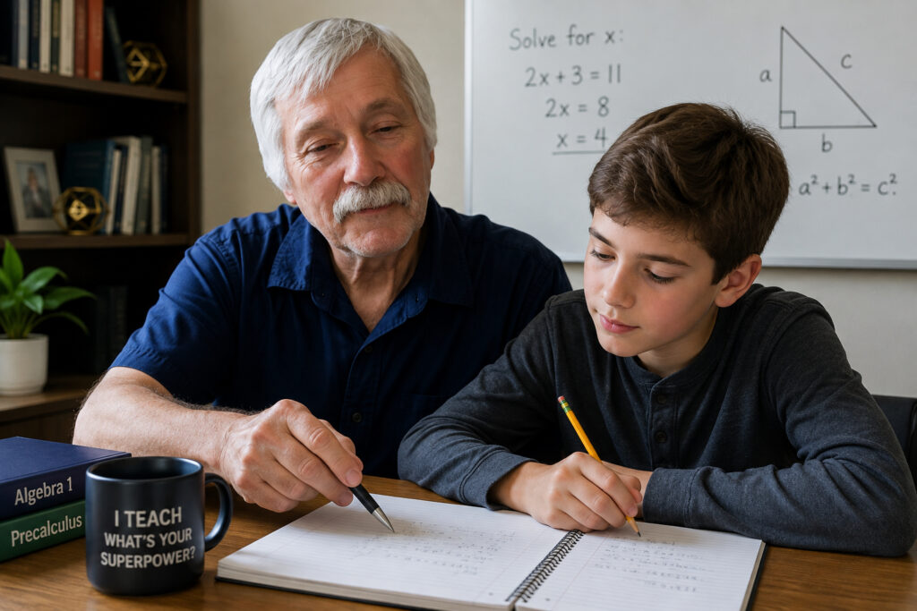 Keith Offen tutoring a mathematics student